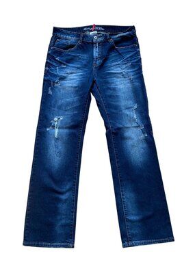 Parasuco Mens Distressed Straight-Leg Jeans 34 Dark Blue Denim streetwear ripped